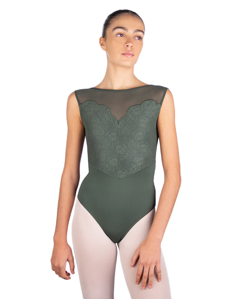 Ballet Rosa Caprice Boat Neck Floral Lace Front Open Mesh Back Tank Leotard - Womens - Image 5