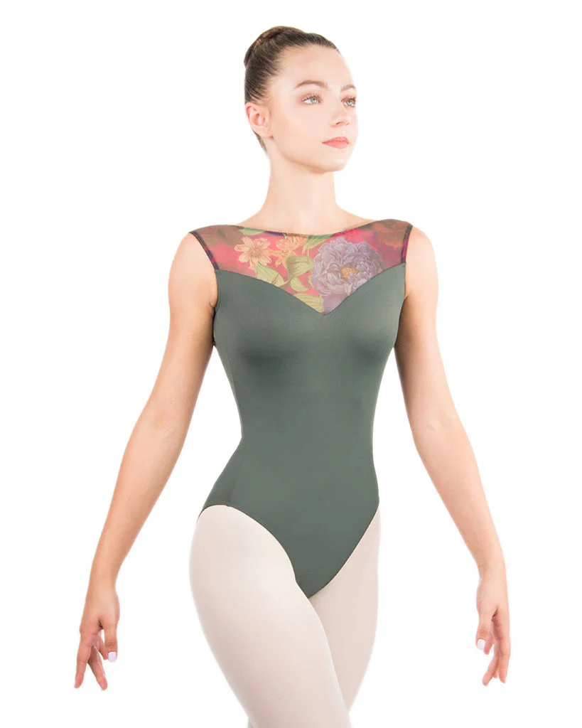 Ballet Rosa Gabriella Mesh Boat Neck Scoop Back Tank Leotard - Womens - Jardin Print - Image 4