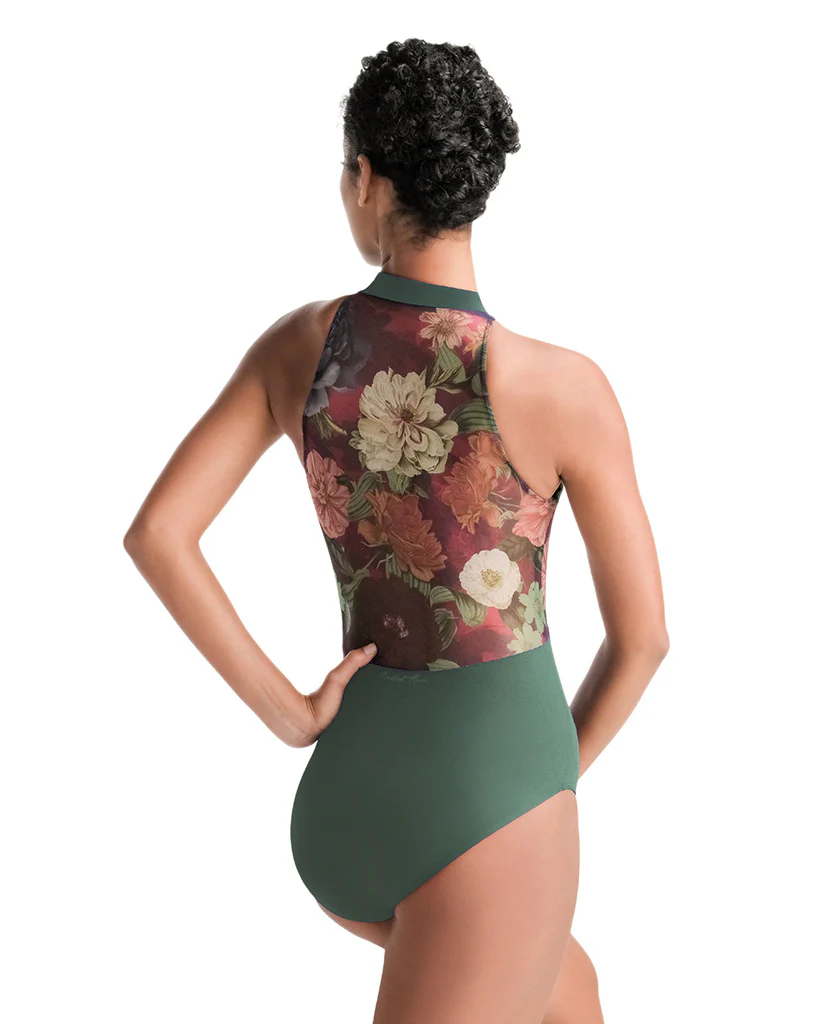Ballet Rosa Hazel Keyhole Front High Neck Mesh Back Sleeveless Leotard - Womens - Jardin Print - Image 2