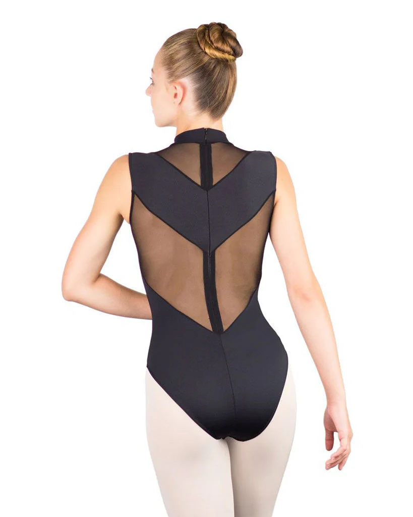Ballet Rosa Ilaria High Neck Stretch Mesh Inserts Zip Back Sleeveless Leotard - Womens - Image 2