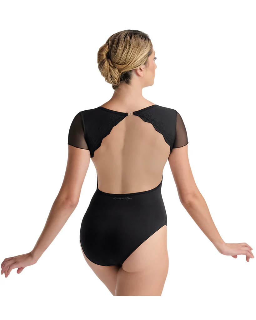 Ballet Rosa Monia V Neck Embroidered Open Back Mesh Cap Sleeve Leotard - Womens - Image 2