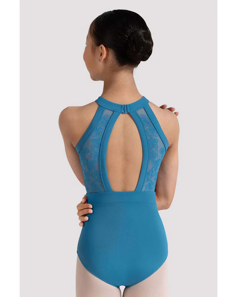 Bloch Kiki High Neck Halter Floral Embroidered Mesh Keyhole Back Sleeveless Leotard - CL40003 Girls - Image 2