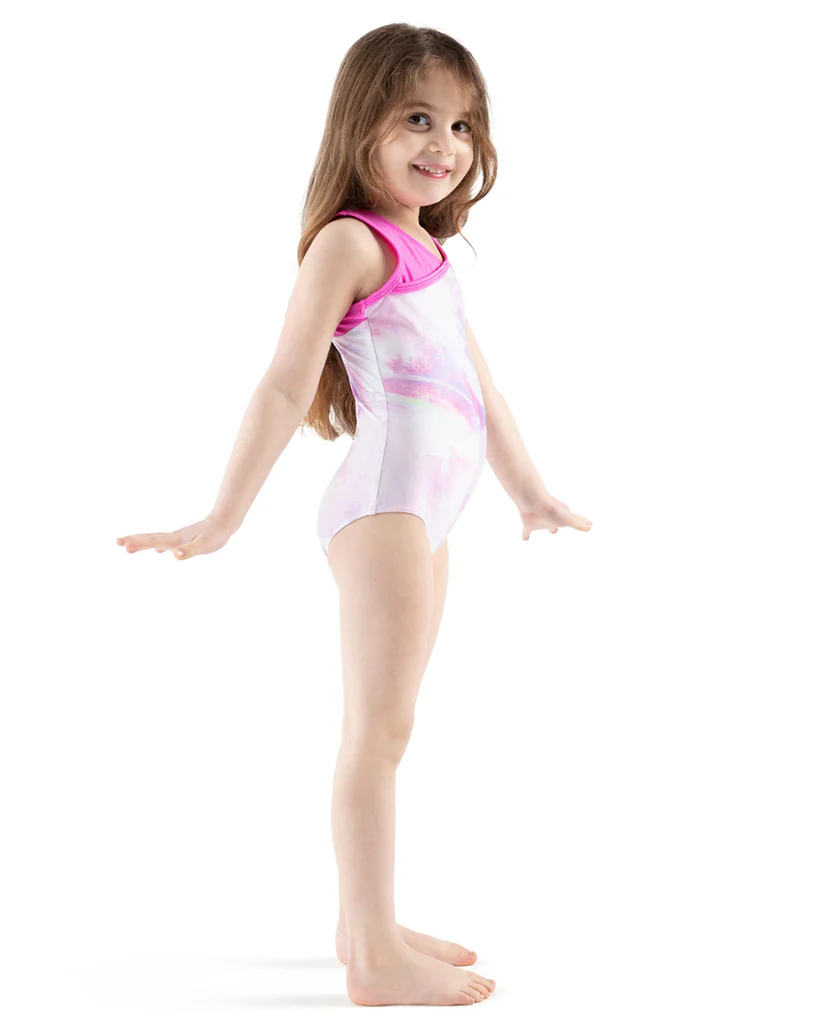 Capezio Rainbow Pop Gymnastic Tank Leotard - 12201C - Girls Galaxy Neon Pink Print - Image 2