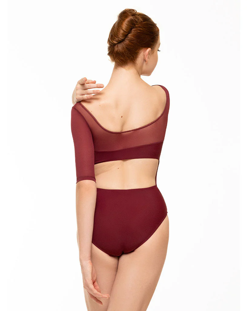 Elevé Dancewear Laico Scoop Neck Mesh Half Sleeve Leotard - Womens - Wine - Image 2