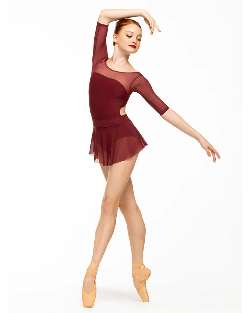 Elevé Dancewear Laico Scoop Neck Mesh Half Sleeve Leotard - Womens - Wine - Image 3
