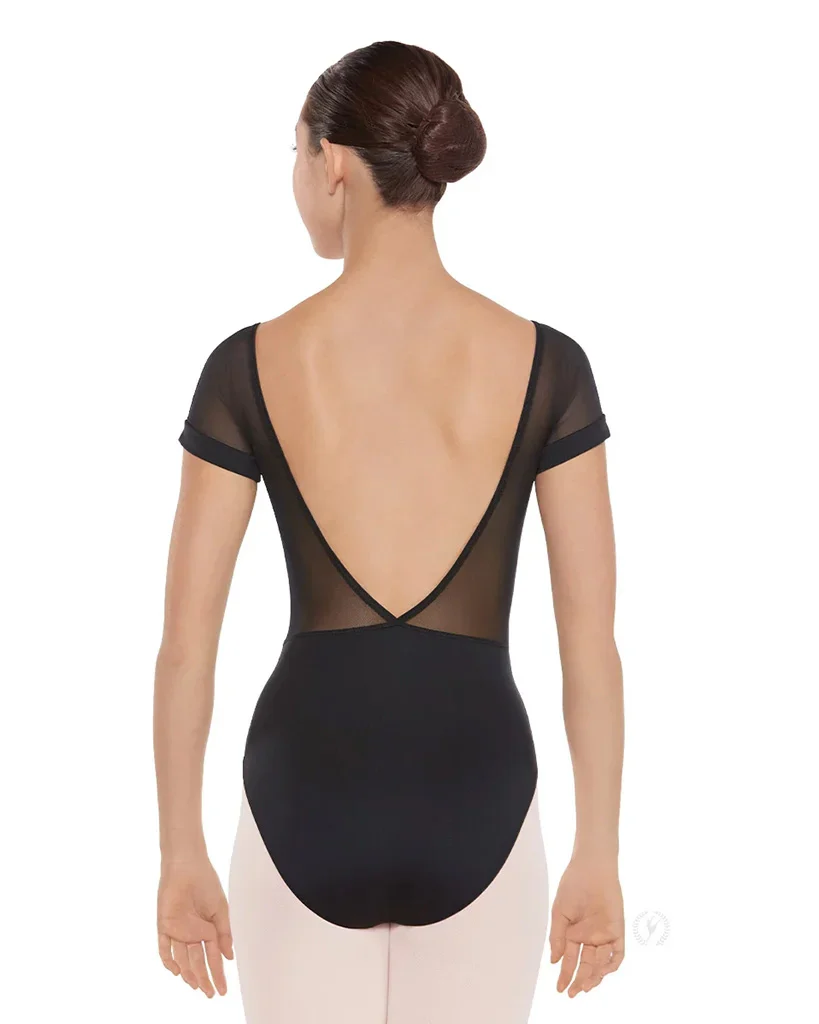 Eurotard Scoop Neck V Back Mesh Cap Sleeve Leotard - 41420 Womens - Black - Image 3