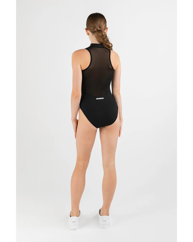 Every Turn Aphrodite High Neck Zip Front Mesh Panel Sleeveless Leotard - Girls - Black - Image 2
