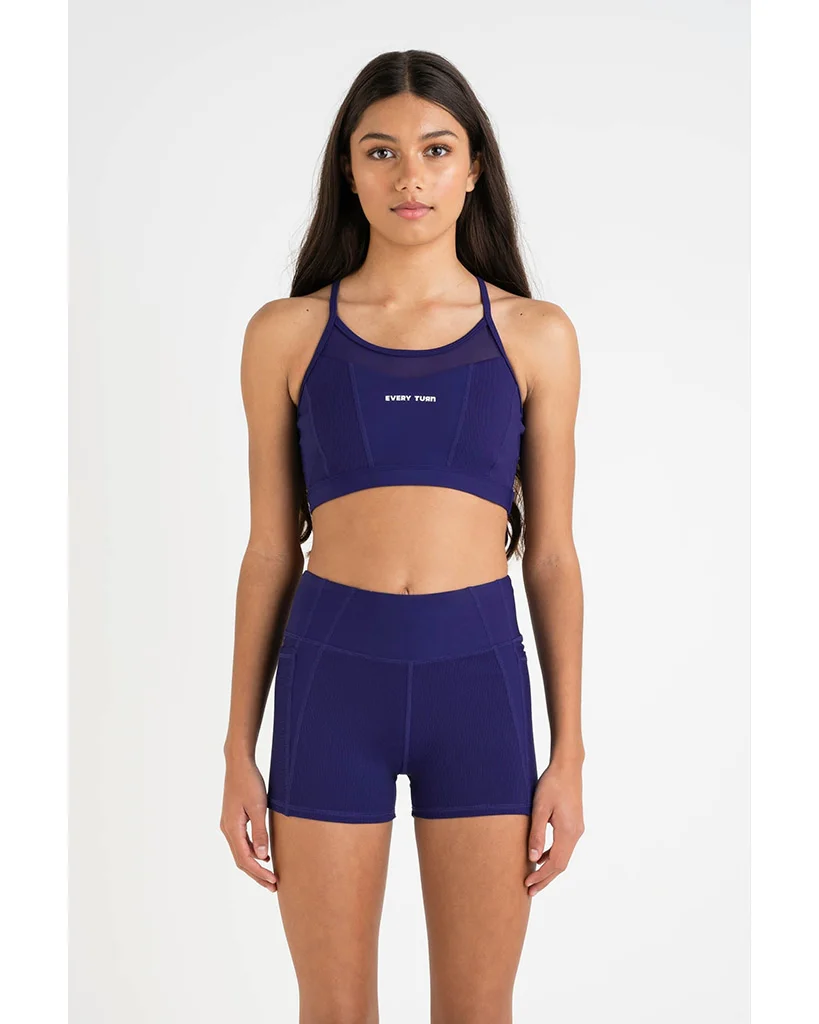 Every Turn Gratitude Mesh Panel Crop Top - Girls - Marine