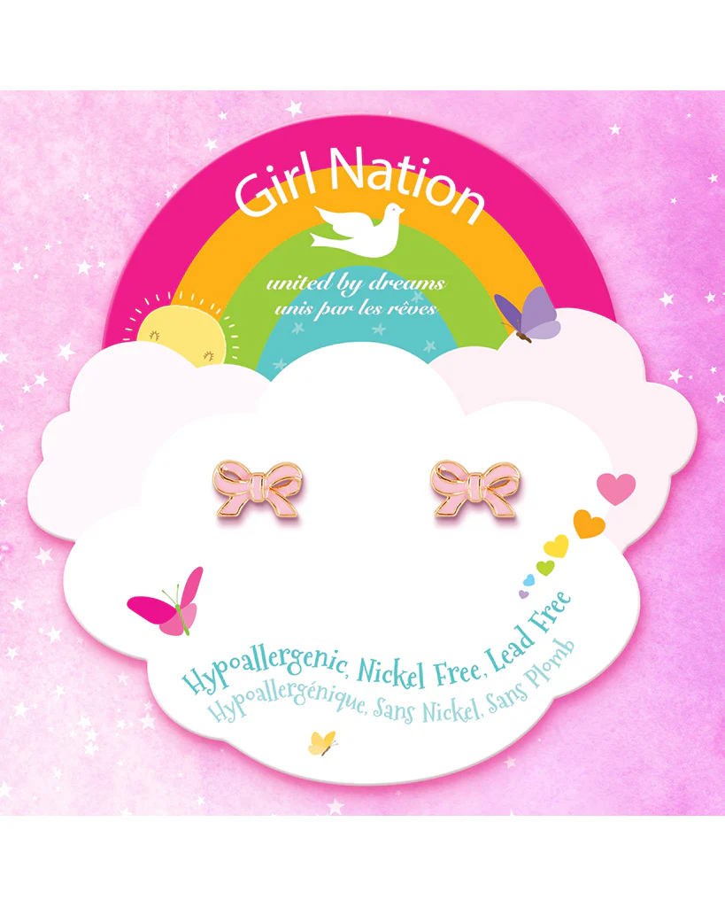 Girl Nation Pretty Pink Bow Cutie Stud Earrings - Image 2