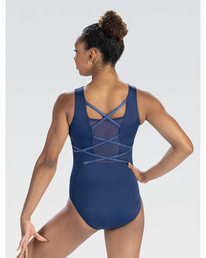 GK Elite Emergence Gymnastic Tank Leotard - 3917C Girls- Silver Hologram Spanglez Print - Image 2
