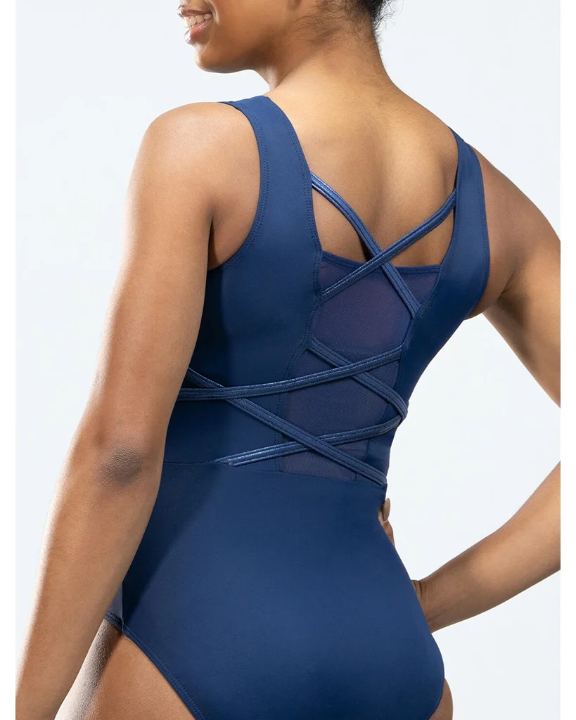 GK Elite Emergence Gymnastic Tank Leotard - 3917C Girls- Silver Hologram Spanglez Print - Image 4