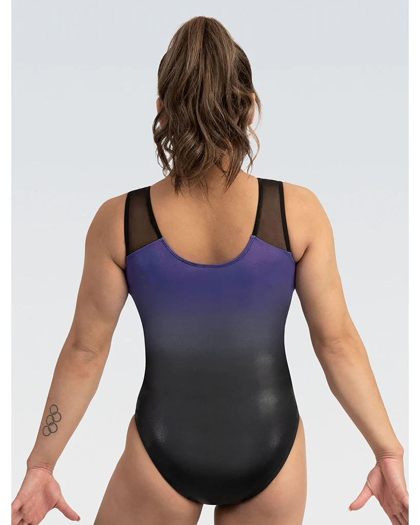 GK Elite Evening Trapeze Gymnastic Tank Leotard - 3853 Girls - Purple Black - Image 2