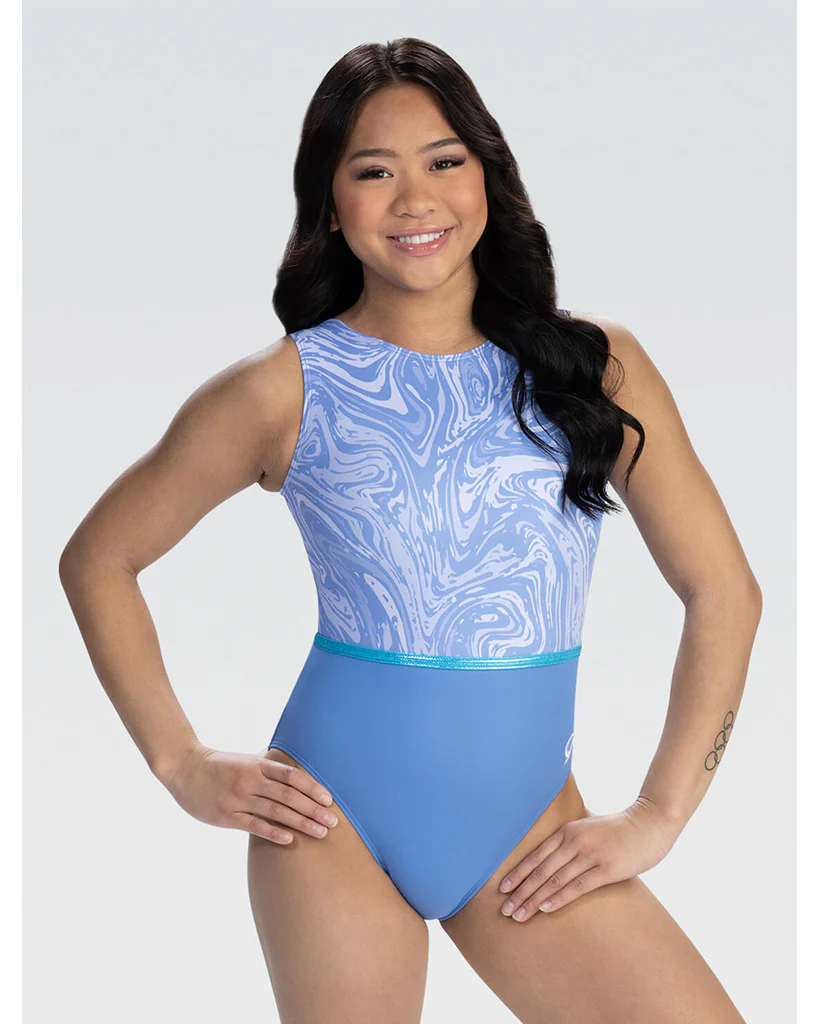 GK Elite Printed Gymnastic Tank Leotard - 3914C Girls - Marble Swirl Print - Image 3