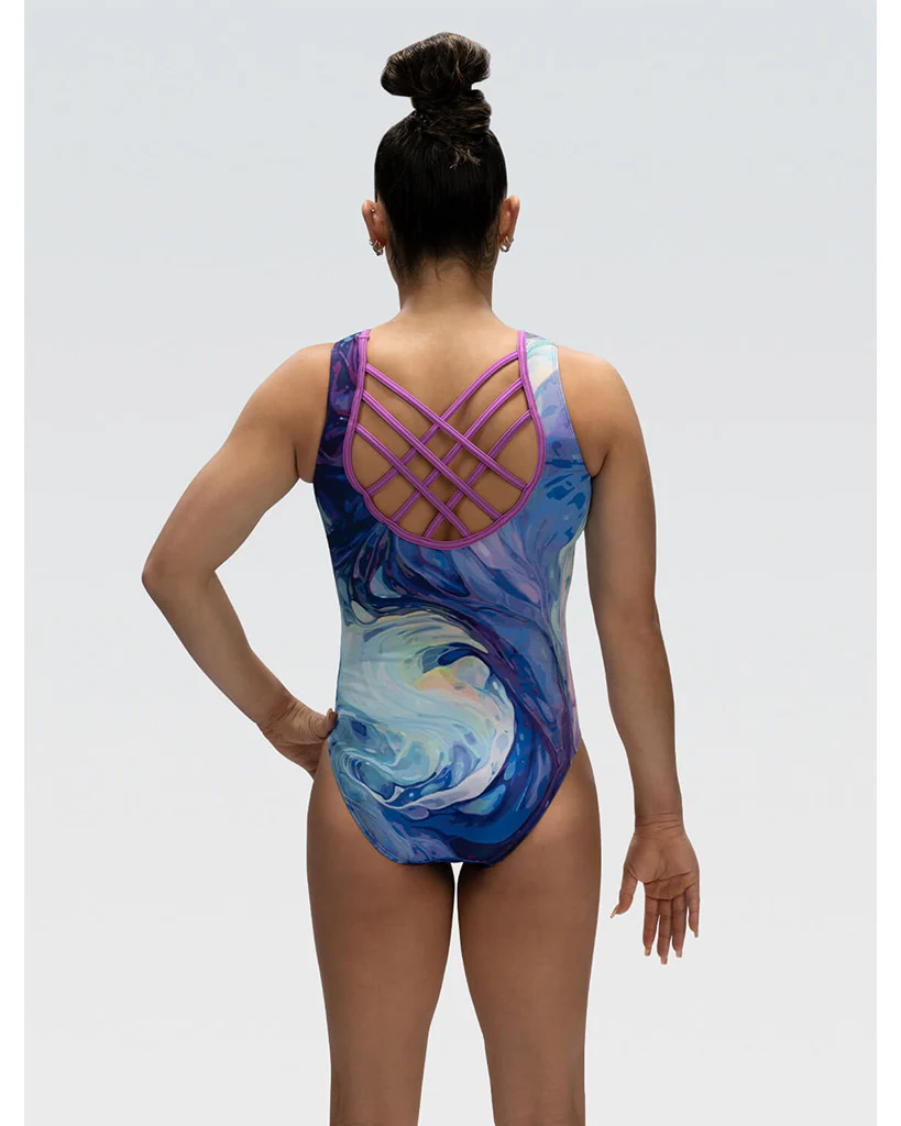 GK Elite Serene Printed Gymnastic Tank Leotard - E5101C Girls - Otherworldly Print - Image 2