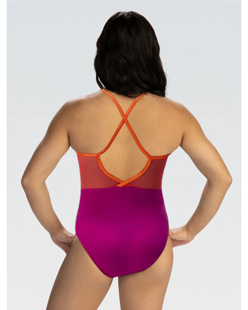 GK Elite Suni Lee Golden Shining Star Printed Gymnastic Tank Leotard - E5124 Girls - Orange/Pink Gradient Print - Image 2
