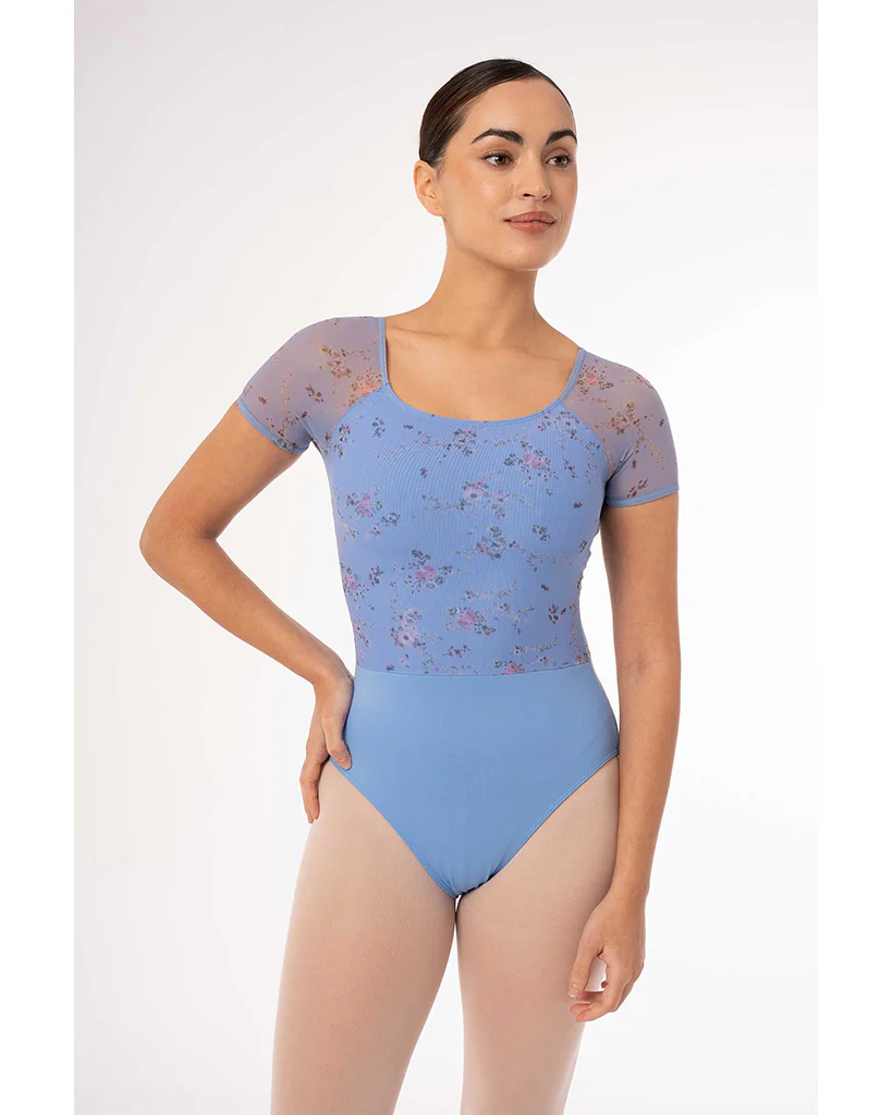 Intermezzo Felicity Petite Fleur Scoop Neck Printed Floral Mesh Cap Sleeve Leotard - 31709 Womens
