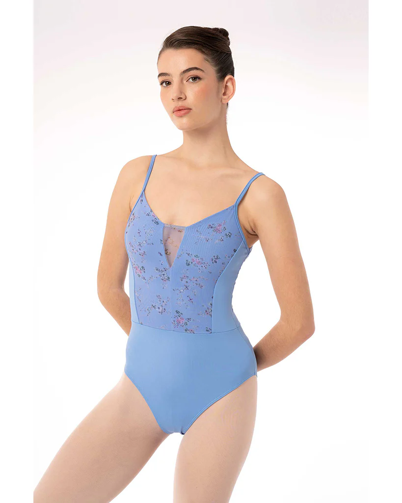 Intermezzo Florinda Petite Fleur Mock V Neck Printed Floral Mesh Camisole Leotard - 31708 Womens - Image 3