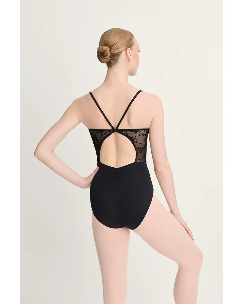 Intermezzo Galatea Pinch Front Mesh Floral Velvet Flocked Overlay Camisole Leotard - 31715 Womens - Image 2