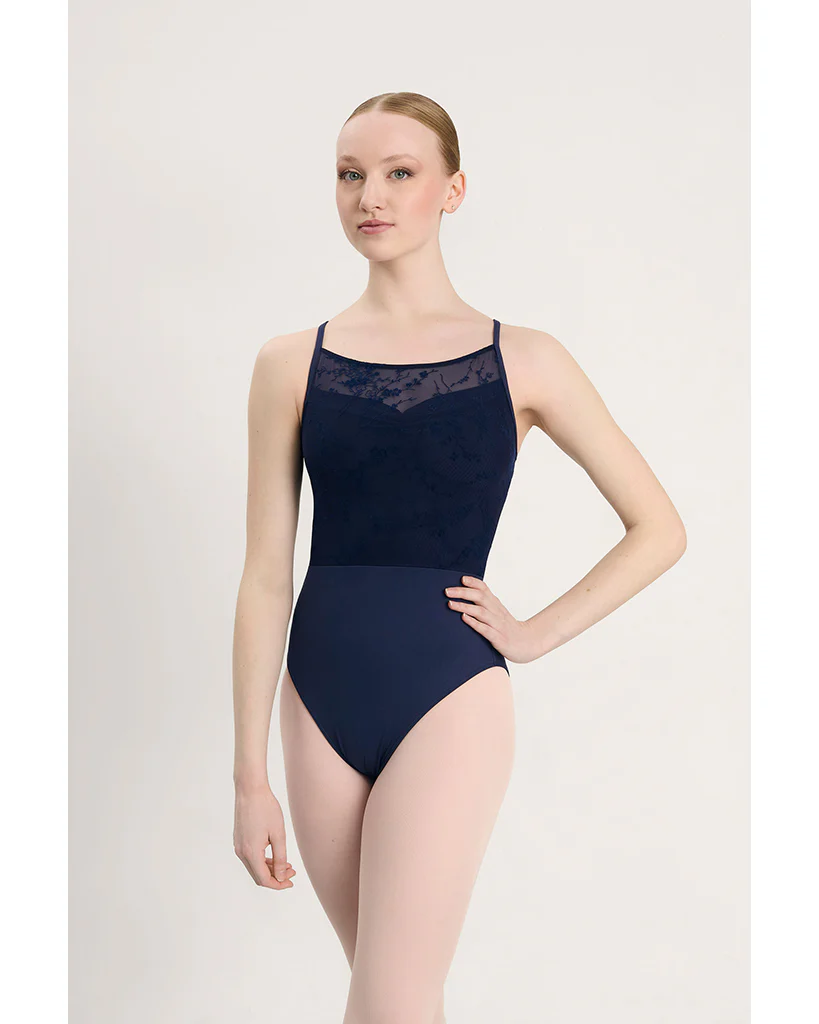 Intermezzo Galatea Pinch Front Mesh Floral Velvet Flocked Overlay Camisole Leotard - 31715 Womens - Image 3