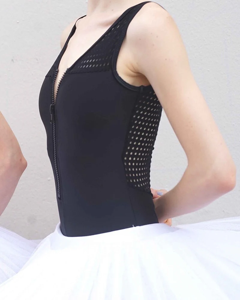 Jule Dancewear Pendeloque Dot Mesh Zip Front Tank Leotard - Womens - Black - Image 3