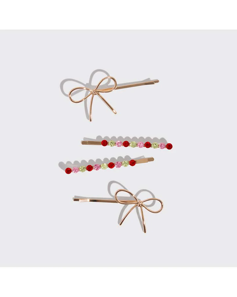 Kitsch Holiday Gemstone and Bow Bobby Pins 4pc Set - Image 2