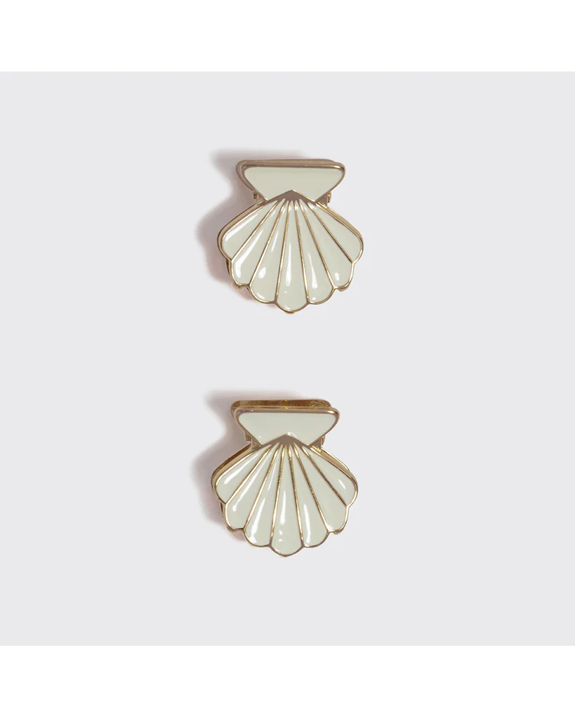 Kitsch Metal Clam Shell Hair Clip 2pc Set - Gold & Pearlized Cream - Image 2