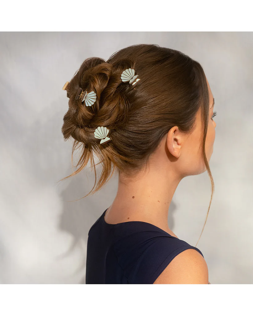 Kitsch Metal Clam Shell Hair Clip 2pc Set - Gold & Pearlized Cream - Image 3