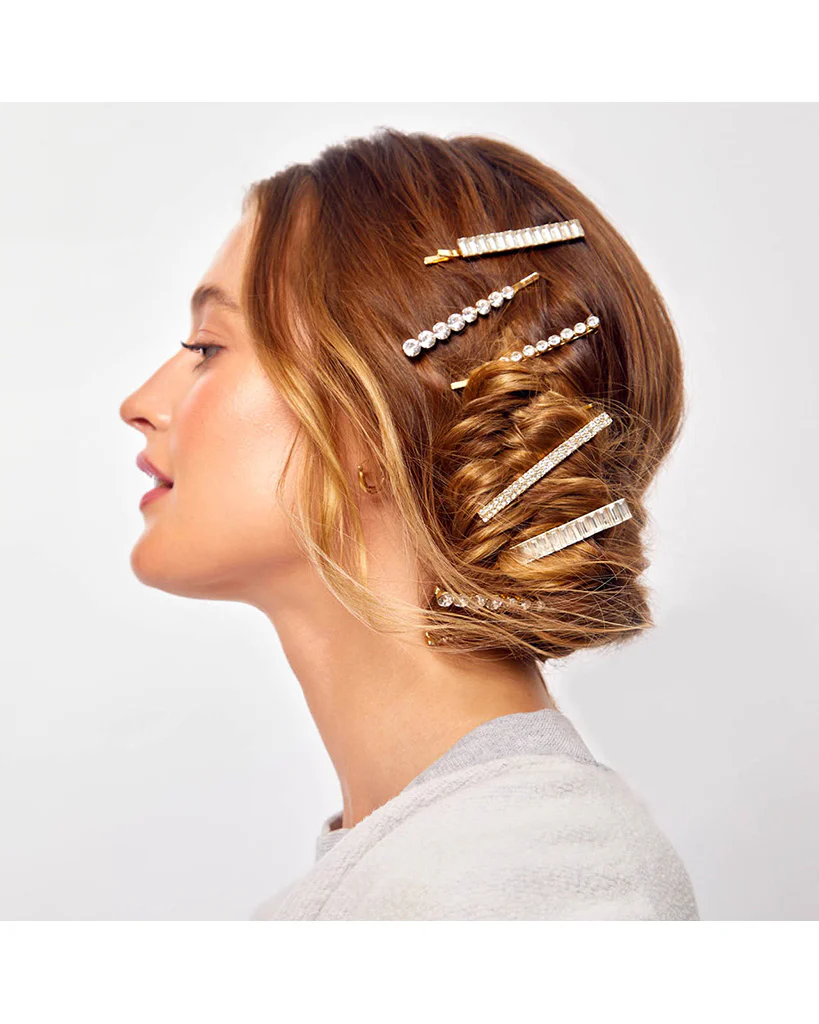Kitsch Metal Rhinestone Assorted Bobby Pins 4pc Set - Gold - Image 3