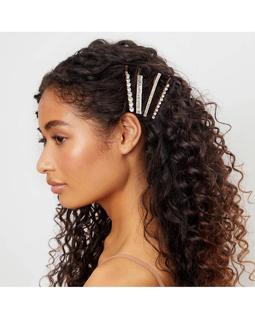 Kitsch Metal Rhinestone Assorted Bobby Pins 4pc Set - Gold - Image 6