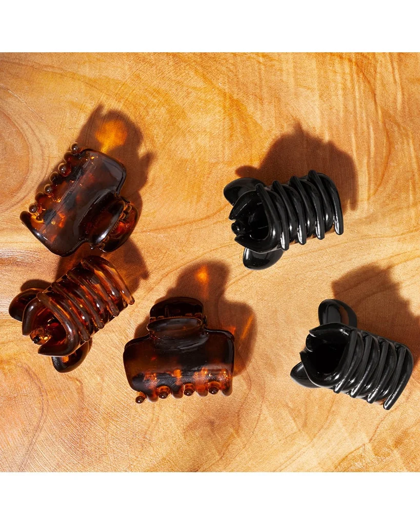 Kitsch Plastic Mini Puffy Claw Clips 6pc Set - Black / Tort - Image 5