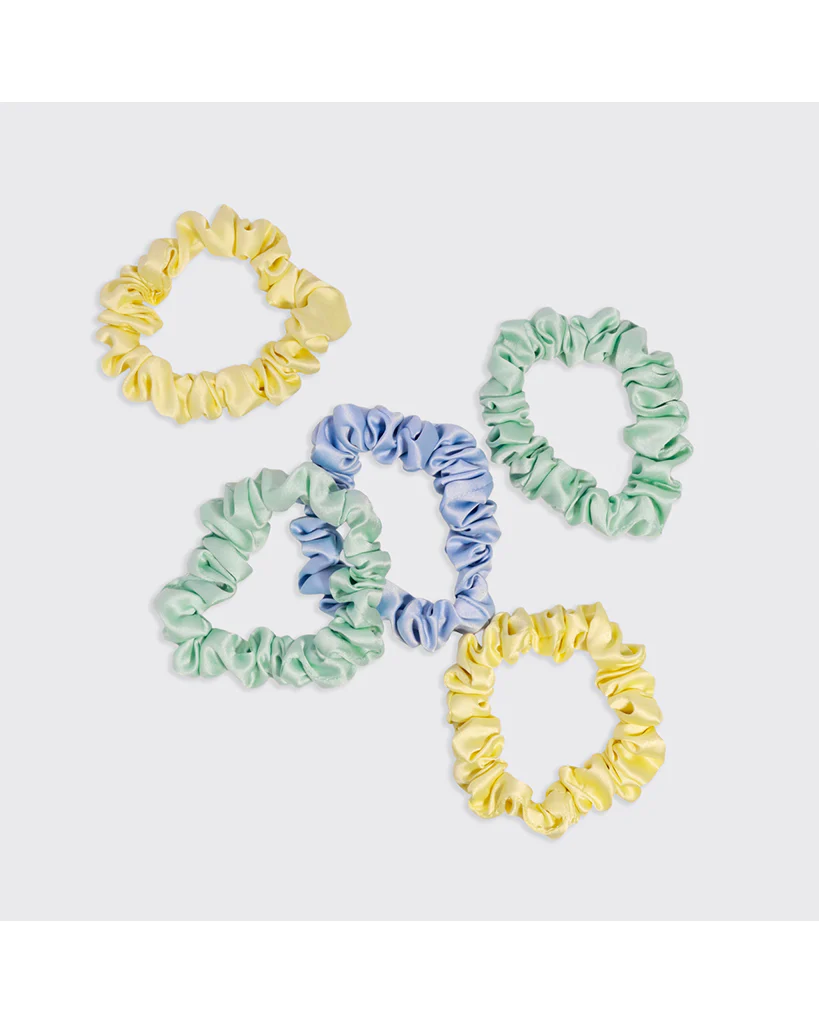 Kitsch Ruched Satin Scrunchies 5pc Set - Coastal Multi-Colour - Image 2