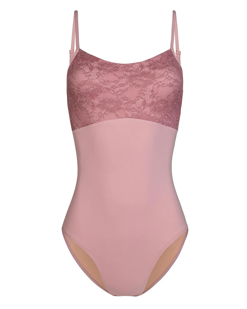 Mara Dancewear Chloe Scoop Neck Floral Lace Adjustable Strap Leotard - Rose - Image 6