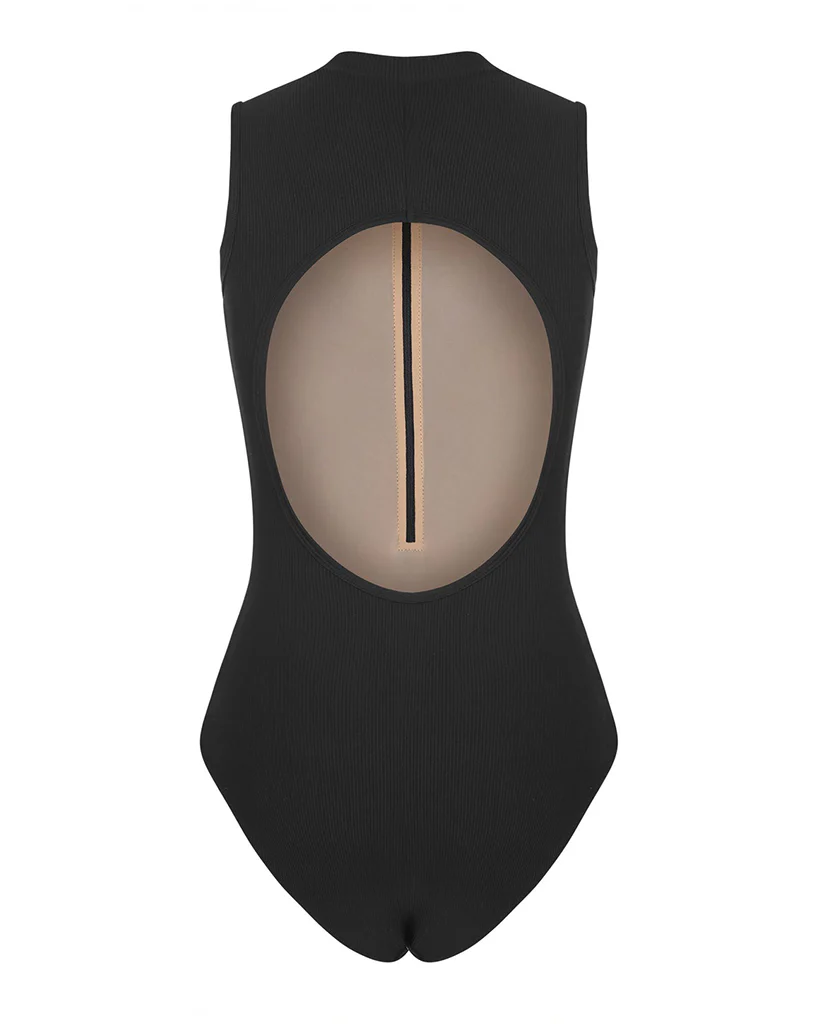 Mara Dancewear Aura Zip Front Mock Neck High Compression Ribbed Sleeveless Leotard - Total Black - Image 8