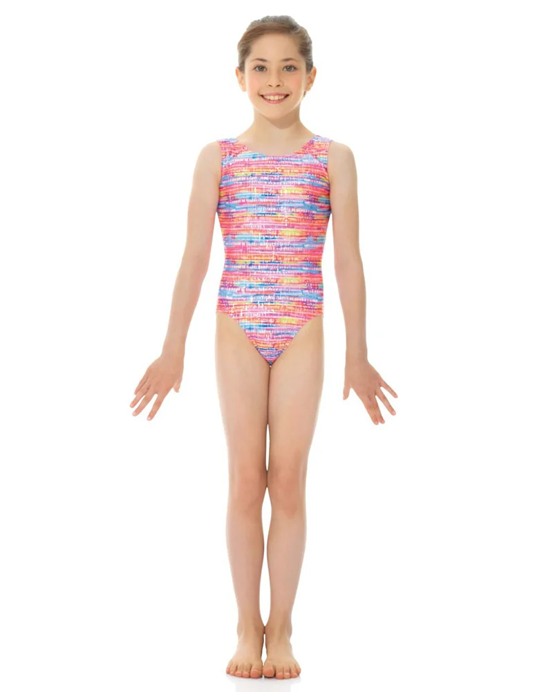 Mondor Metallic Print Gymnastic Tank Leotard - 27822C Girls - Image 11