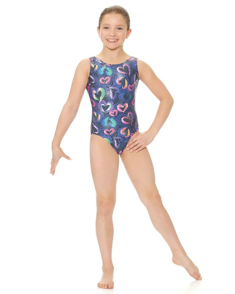 Mondor Metallic Print Gymnastic Tank Leotard - 27822C Girls - Image 13