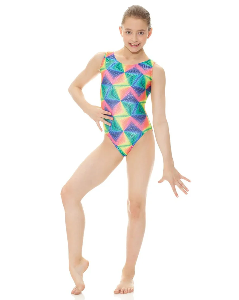 Mondor Metallic Print Gymnastic Tank Leotard - 27822C Girls - Image 15