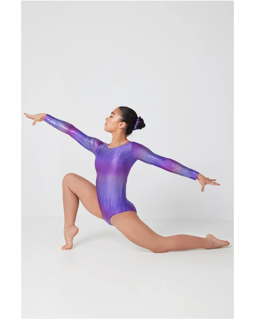 Mondor Metalic Print Gymnastic Long Sleeve Leotard - 7818C Girls