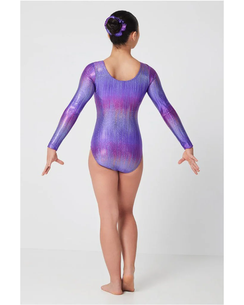 Mondor Metalic Print Gymnastic Long Sleeve Leotard - 7818C Girls - Image 2