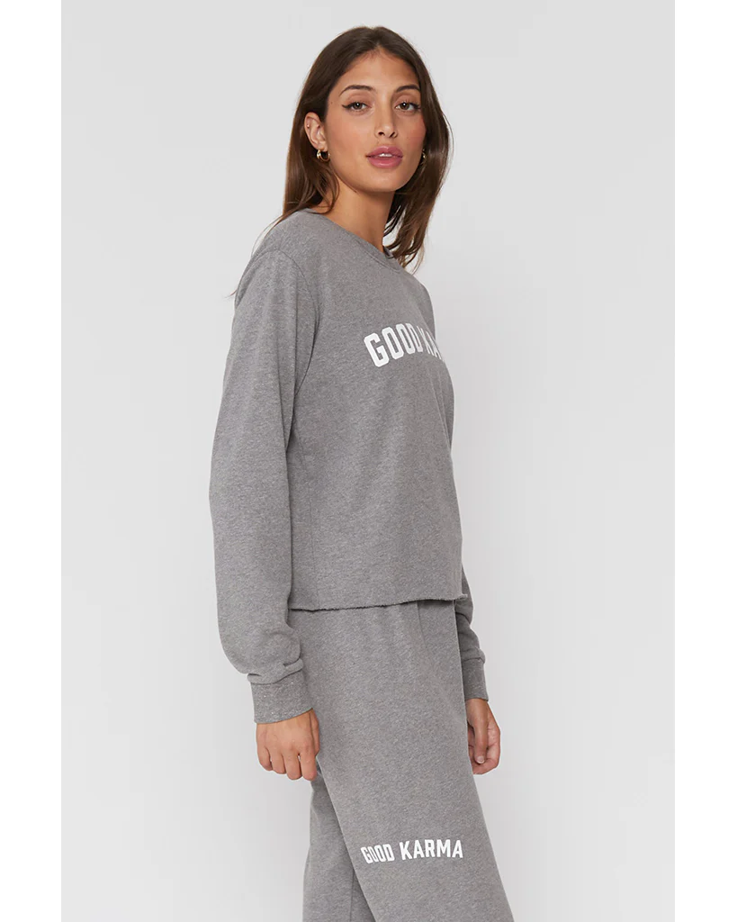Spiritual Gangster Good Karma Vintage Terry Crop Sweatshirt - Womens - Heather Grey - Image 2