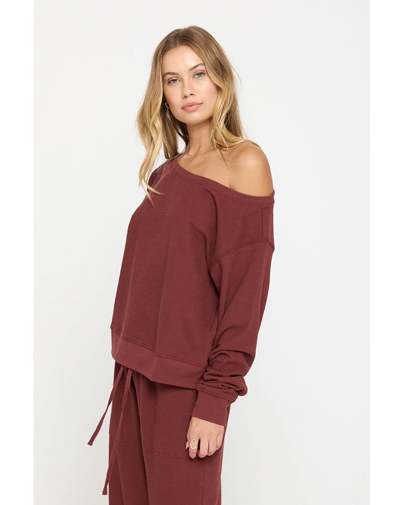 Spiritual Gangster Lofty Slub Rib Vida Sweatshirt - FA30417005 - Womens - Washed Burgundy - Image 2