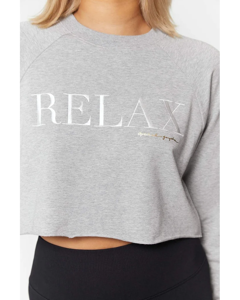 Spiritual Gangster Relax Izzy Crop Crew Sweatshirt - HO10417028 - Womens - Heather Grey - Image 4
