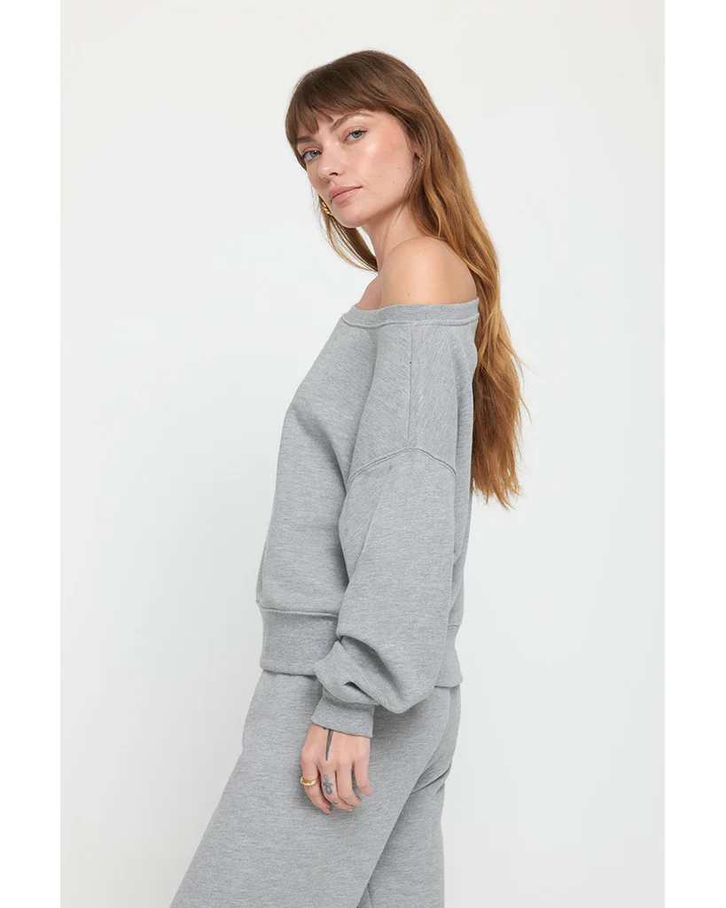 Spiritual Gangster Vida Off Shoulder Sweatshirt - SP40417016  - Womens - Heather Ash - Image 3