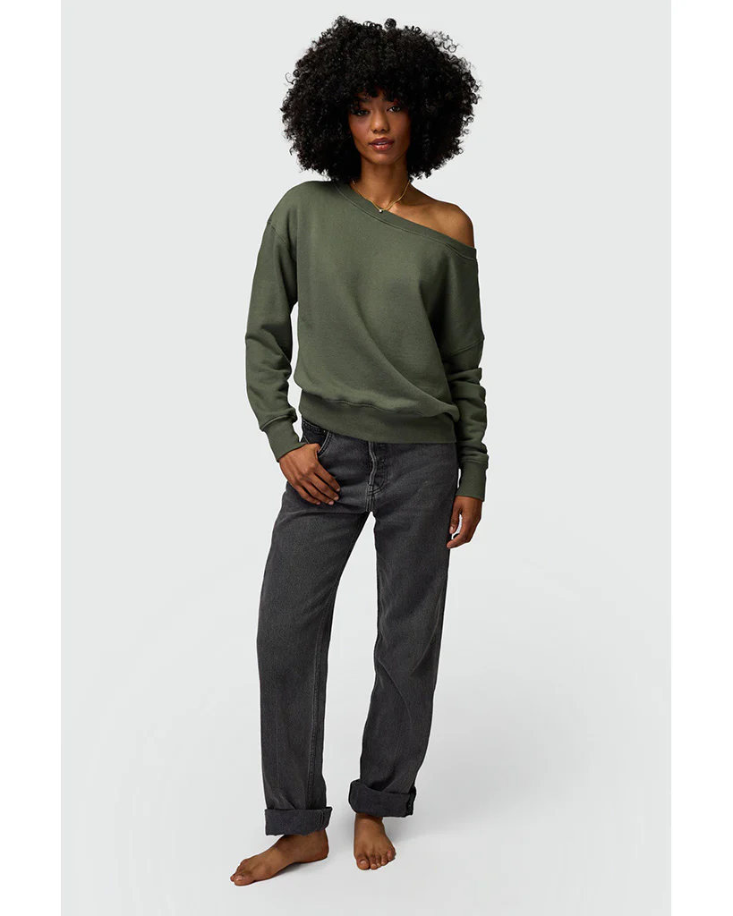 Spiritual Gangster Vida Off Shoulder Sweatshirt - SP40417016  - Womens - Olive Green - Image 4