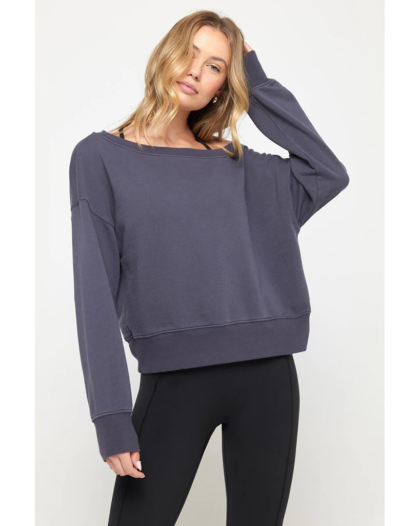 Spiritual Gangster Vida Off Shoulder Sweatshirt - SP40417016 - Womens - Shadow