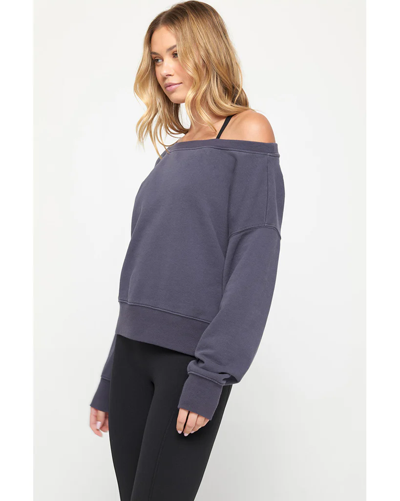 Spiritual Gangster Vida Off Shoulder Sweatshirt - SP40417016 - Womens - Shadow - Image 3