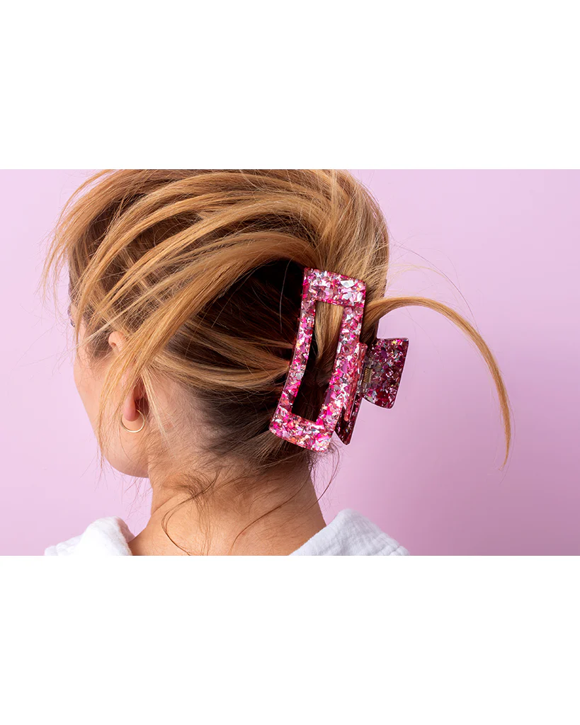 Taylor Elliott Designs Claw Hair Clip Large - Pink + Silver Confetti - Image 2