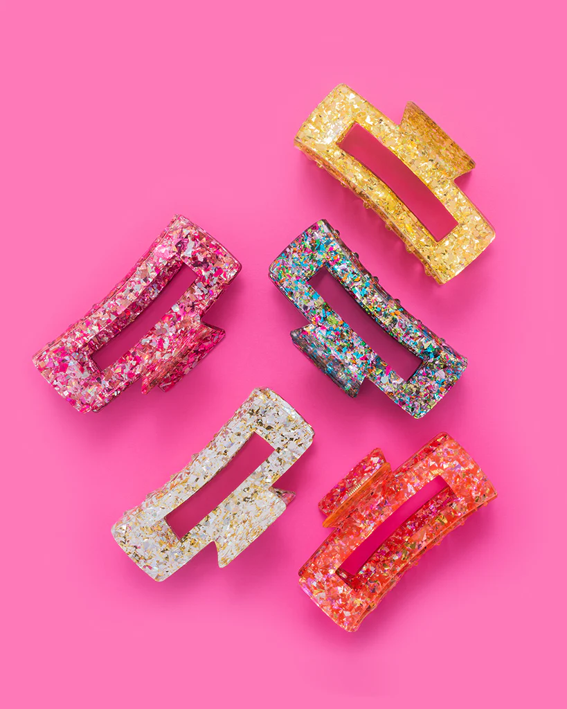 Taylor Elliott Designs Claw Hair Clip Large - Pink + Silver Confetti - Image 3