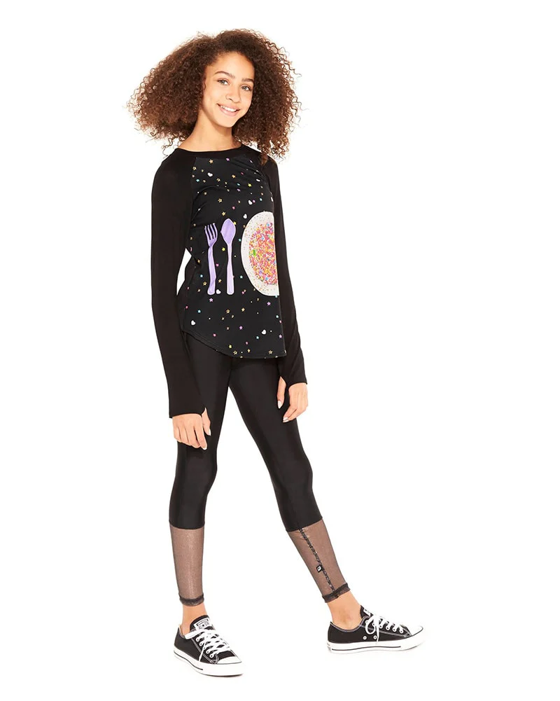 Terez Glitter Mesh Cuff Legging - 1115 Girls - Black - Image 3