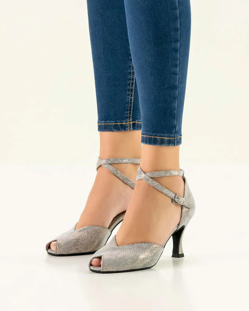 Werner Kern Asta Peep Toe Shimmering Suede Leather 6.5 cm Latin Ballroom Shoes - Womens - Asta 65 Shark Antik - Image 4