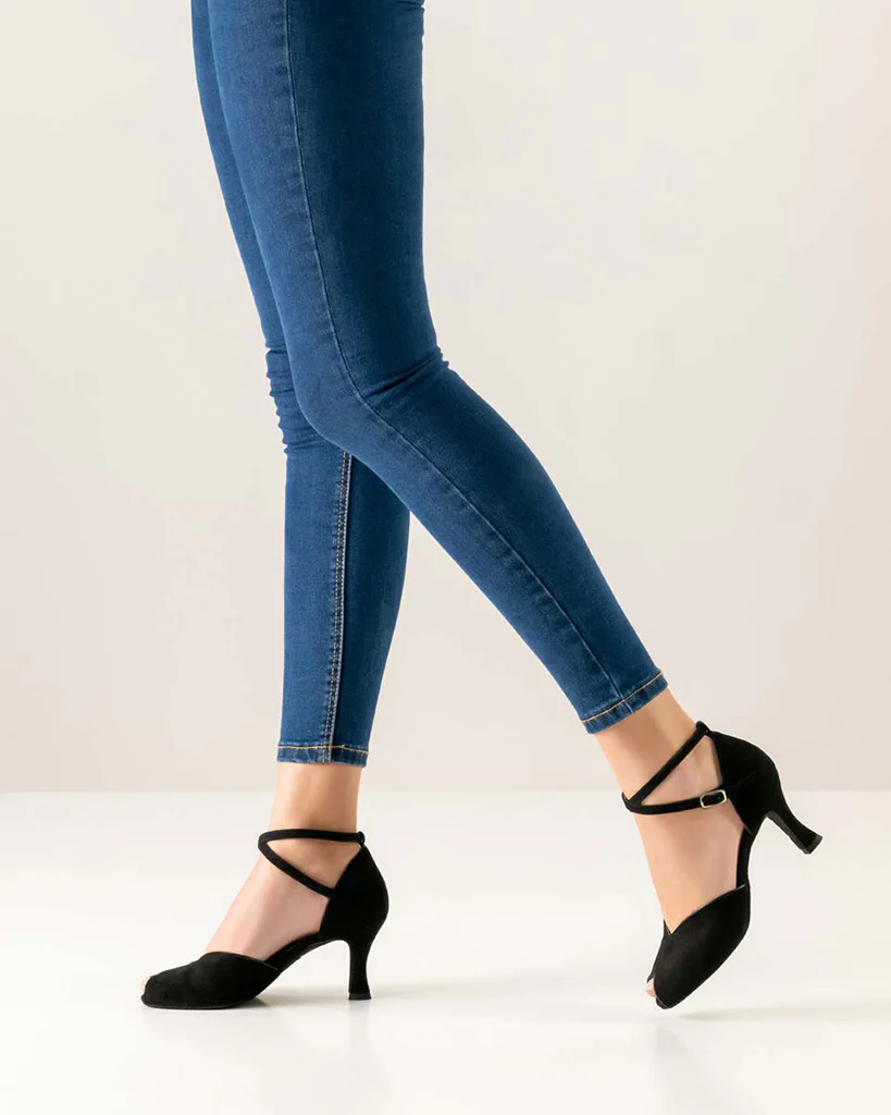 Werner Kern Asta Peep Toe Suede Black Leather 6.5 cm Latin Ballroom Shoes - Womens - Asta 65 Samtziege Schwarz - Image 5